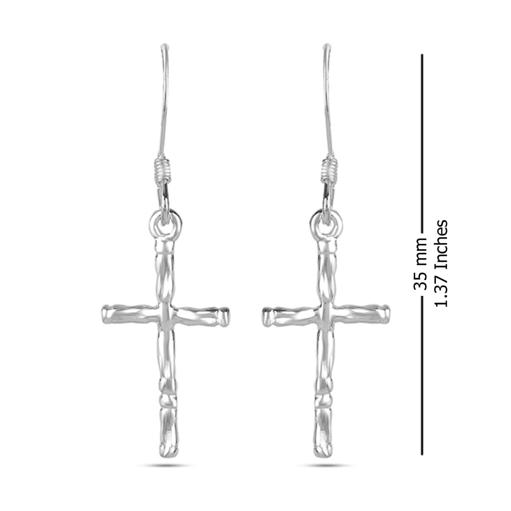 LeCalla 925 Sterling Silver Fishhook Cross Drop Dangle Earrings Jewelry Gifts for Women and Teen 35MM