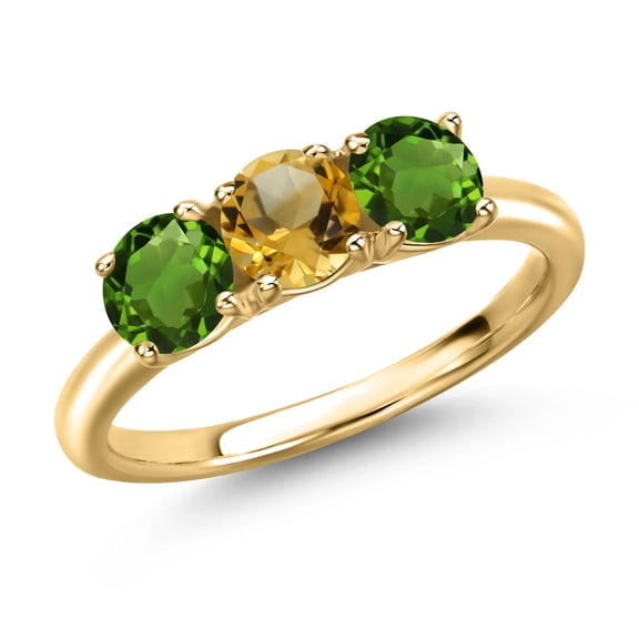 Gem Stone King 18K Yellow Gold Plated Silver Yellow Citrine and Green Chrome Diopside Engagement Ring for Women | 1.45 Cttw | Round 5MM | Gemstone November Birthstone | Size 5