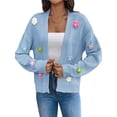 thumbnail image 2 of Women'S Cropped Cardigan Long-Sleeved Sweaters Boho Crochet Floral Embroidery Oversized Open Front Knit Outwear Blue S, 2 of 9