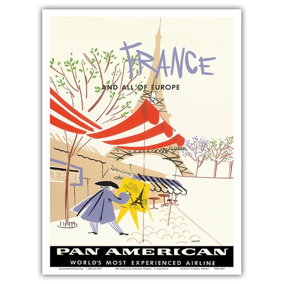 France & All Of Europe - French Painter Eiffel Tower Paris - Vintage Airline Travel Poster by Aaron Amspoker c.1950s - Master Art Print (Unframed) 9in x 12in