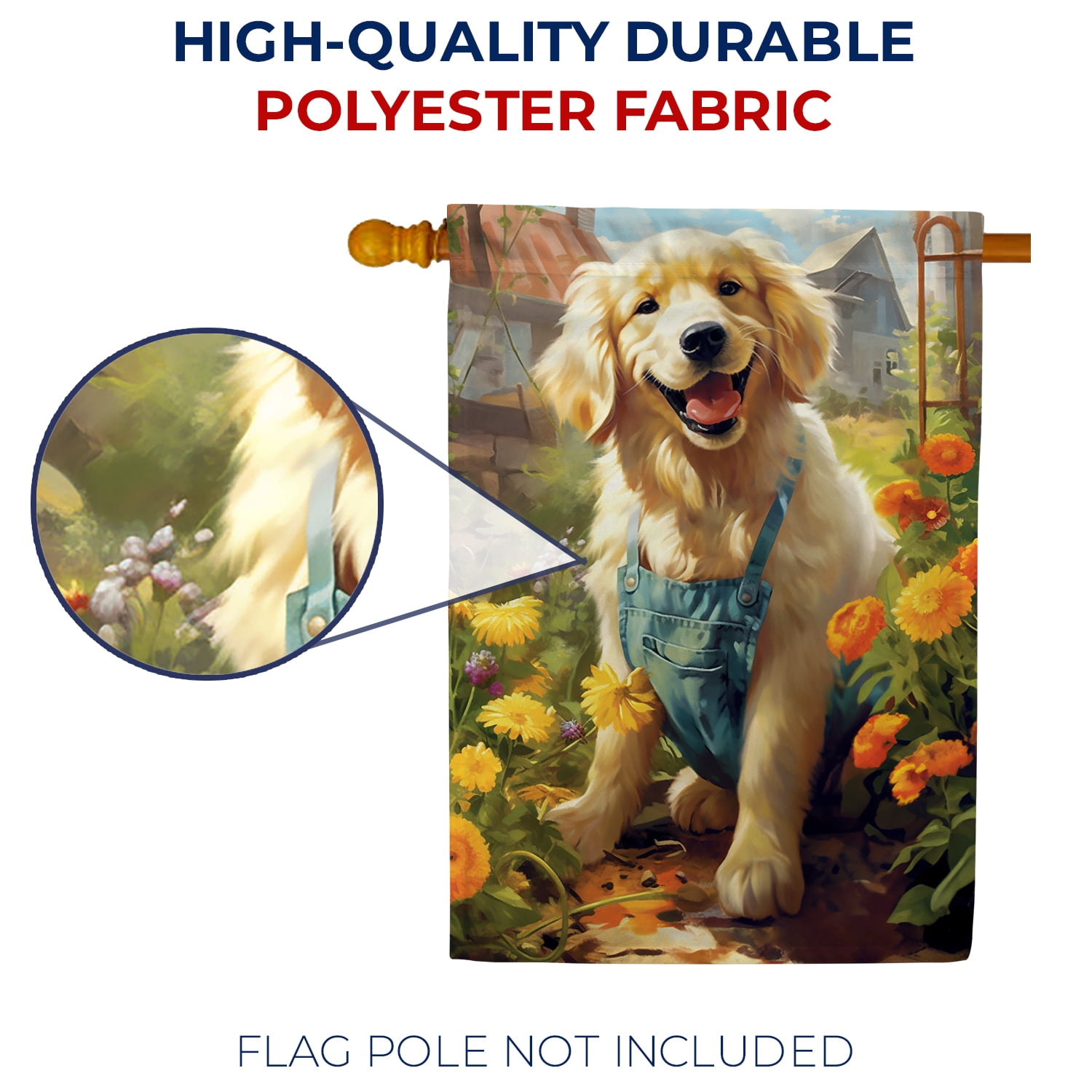 America Forever Spring Summer Golden Retriever Dog House Flag 28 x 40 inch Double Sided Golden Retriever Puppy Floral Spring House Flag for Outdoor Dog Flag Yard Decoration
