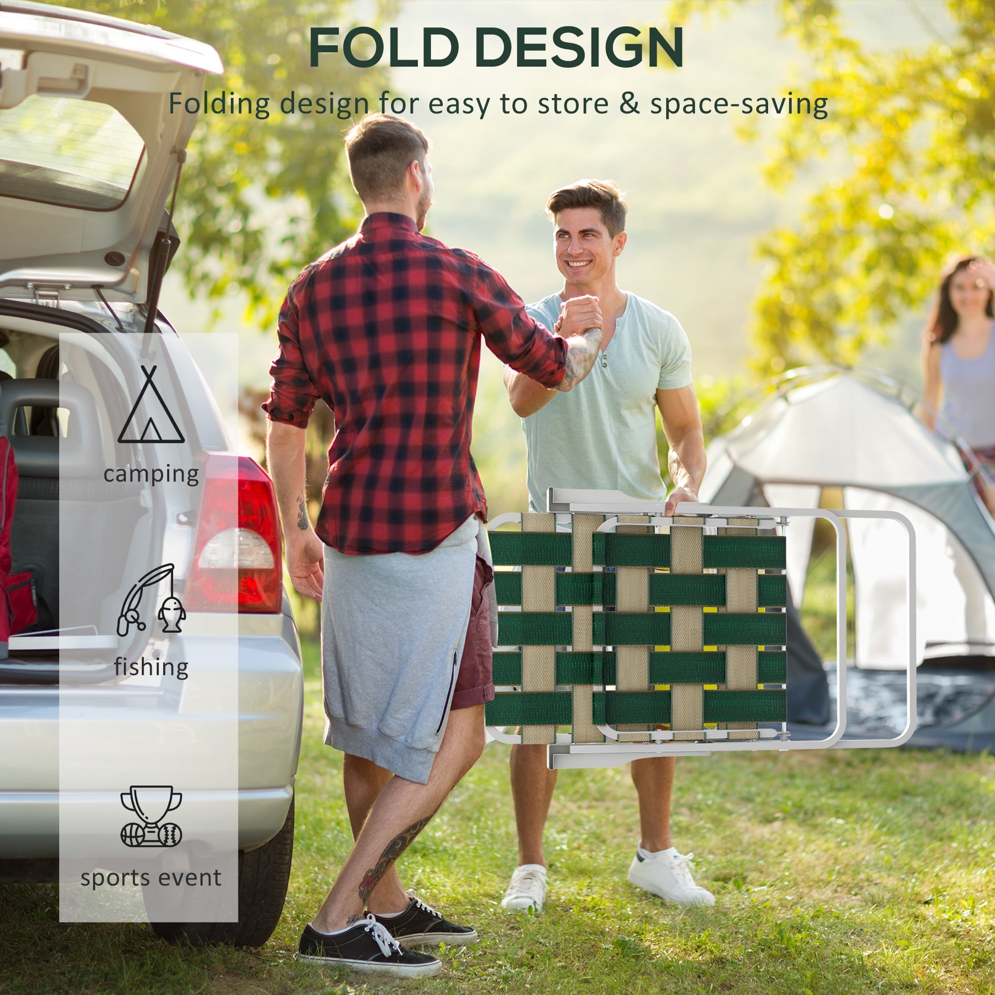 Outsunny 2pc Patio Folding Chairs, Outdoor Camping Chairs, Green