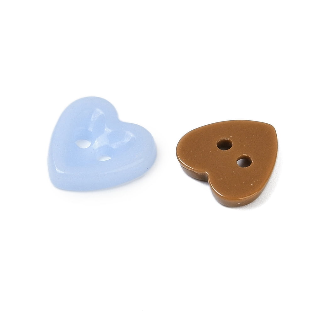 2-Hole Glass Buttons Heart Mixed color 11.5x12x2.5mm Hole: 1.6mm DIY