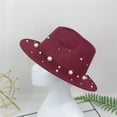 thumbnail image 5 of MSJUHEG Beanie for Women Sun Hats for Women Bucket Hat Ladies Fashion Fedora Hat Panama Hat With Handmade Pearls Hats for Women Formal Hat Polyester 1PC Hat Wine One Size, 5 of 9