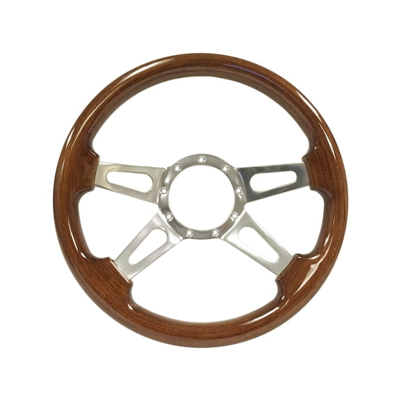 VSW 14 inch Walnut Steering Wheel, 9 Bolt Slotted 4 Spoke, 2 inch Dish