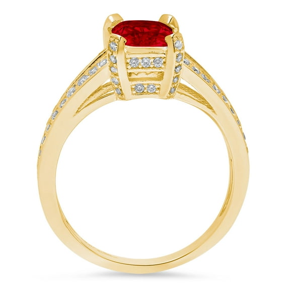 2.45 ct Emerald Cut Natural Garnet Solitaire with Accents Engagement Ring for Women in 18K Yellow Gold