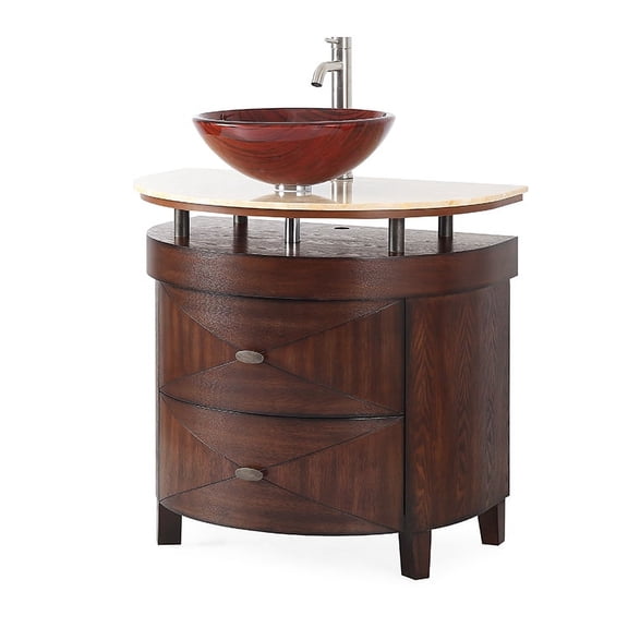 Benton Collection 32" Faux Wood Vessel Sink Bathroom Vanity with Yellow Culture Marble
