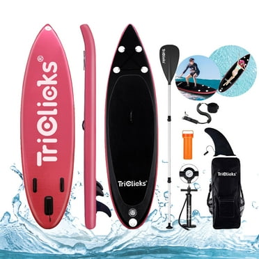 SUDOO 10 Ft. Inflatable Stand up Paddle Board SUP Non-slip EVA Deck Surfboard Surfing Board with Free Backpack Leash, 3 Fins, Adjustable Paddle Pump, Repair Kit for Adult Fishing Yoga River Lake Sea, Red