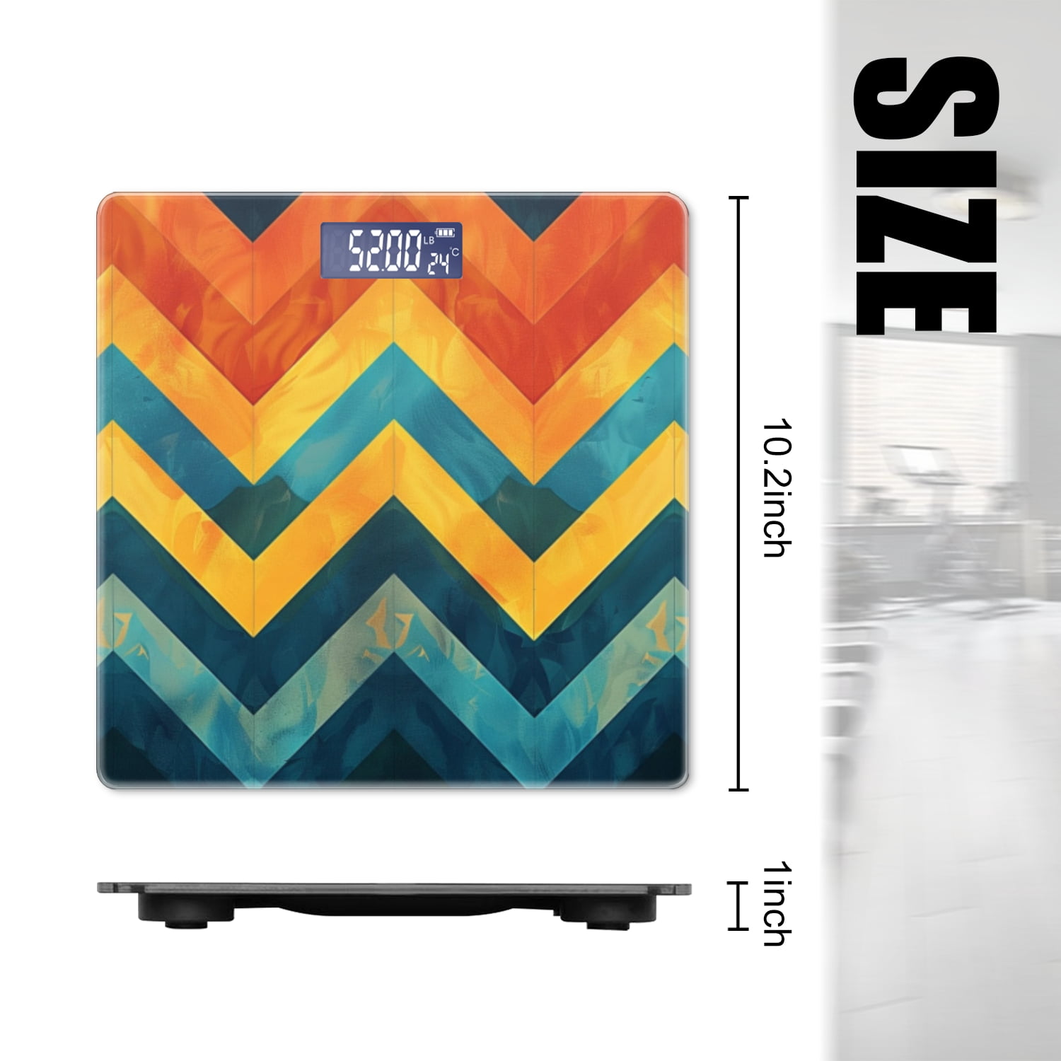 High Precision Body Weight Scale Smart Bathroom Scales with Large LCD Display(400lbs),Decorative for Bedroom-Abstract Chevron Pattern With Orange
