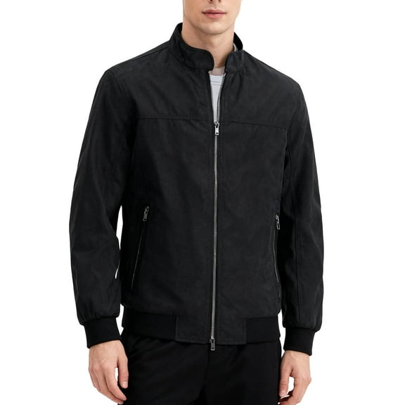 YueHuiYing Men Hiking Solid Stand Collar Zip Up Jacket Large Pocketed Camping Fishing Coat Outdoor Loose Cargo tops