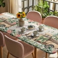 thumbnail image 3 of Eucalyptus Trucks Table Cloths for 8 Foot Rectangle Tables, Spring Farmhouse Floral Leaves Burlap Patio Waterproof Elastic Fitted Tablecloths, Washable Rectangular Table Cover for Camping, 3 of 8
