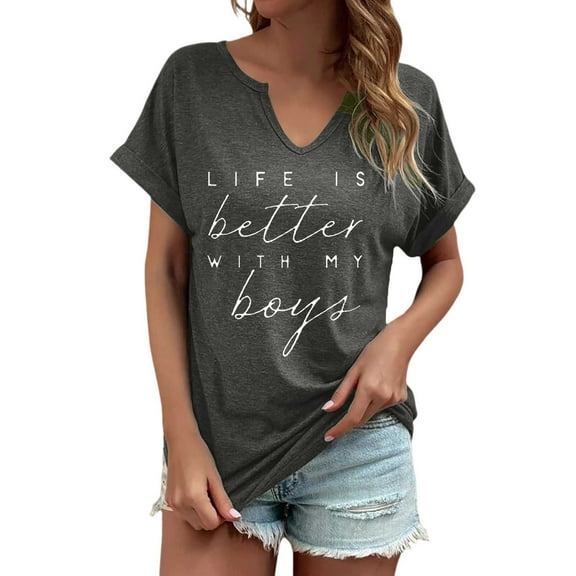 Women's V-Neck Graphic T-Shirt Funny Mom Tee Casual Loose Fit Summer Top Athletic Comfortable Print