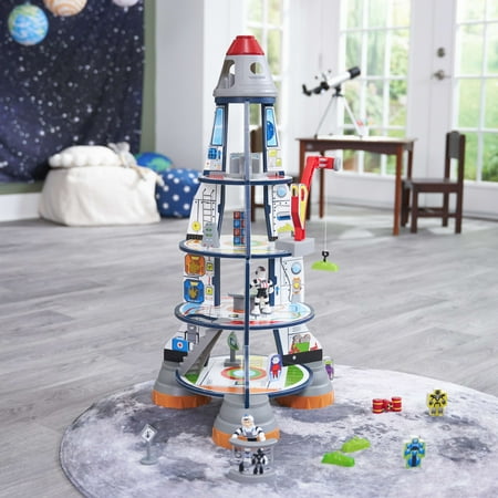 KidKraft Wooden 2-Section Rocket Ship Play Set, 17 Play Accessories