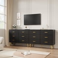 thumbnail image 3 of Modern 6 Drawer Dresser Chest - Black Wood Furniture with Deep Storage Drawers, Gold Handles, Sturdy Metal Legs, Ideal for Bedroom, Living Room, Entryway - Color: Black, 3 of 7