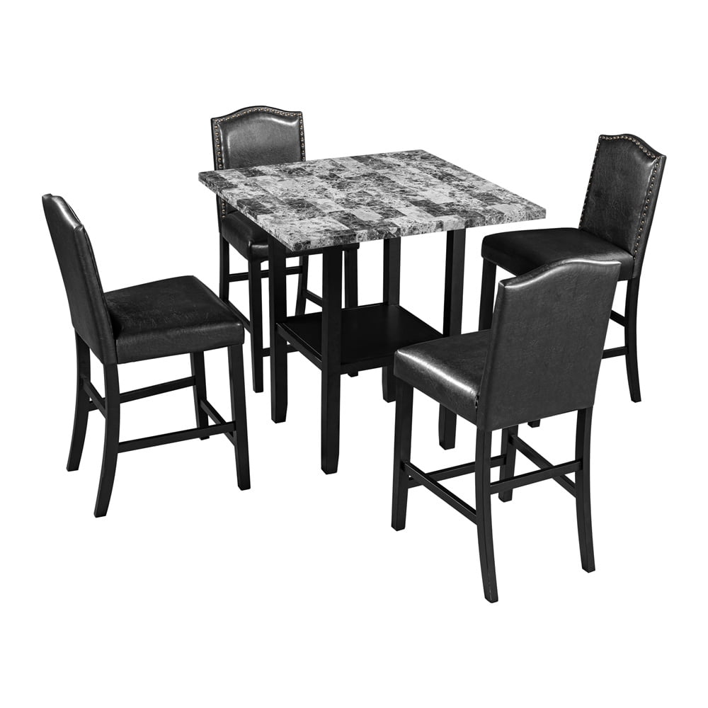 Dining Room Table Set, 5 Piece Dining Table Sets with Leather Dining Chairs for 4, Heavy Duty
