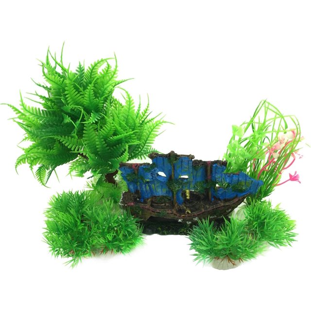 Plantas de acuario de tama?o peque?o Decoración de plástico y decoración de adorno de barco de poliresina de barco Hecho de resina, material duradero y nuevo, 1 pieza LingWen 8390614131484