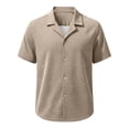 thumbnail image 6 of Wlynlyn Mens Button down Shirts Casual Short Sleeve Textured Summer Vacation Beach Shirts Solid Color Dress Blouses, 6 of 7