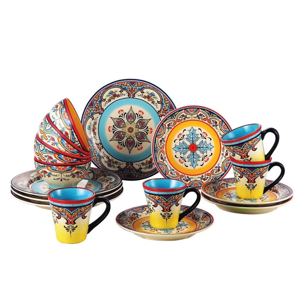 Euro Ceramica Zanzibar 16 Piece Assorted Dinnerware Set, Blue Walmart