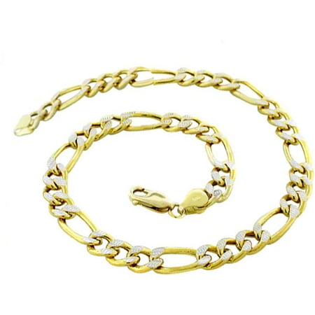 Pori Jewelers 14K Yellow Gold 6.7mm Hollow PAVE Figaro Link Chain Bracelet