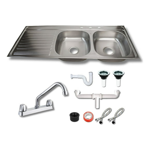 Fregadero Tarja Tina Doble Con Escurridor Acero Inox Con Kit (escurridor Izquierdo)
