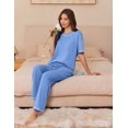 thumbnail image 5 of EKOUAER Cotton Pajamas Sets for Women Soft Contrast Piping Lounge Set 2 Piece Short Sleeve Pj Set with Pockets, 5 of 6