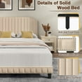 thumbnail image 6 of Gymax Full Upholstered Bed Frame with linen fabric vertical lines Rivets headboard, 6 of 10