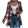 thumbnail image 2 of UQJfacai Womens Plaid Shawl Collar Cardigan Sweaters Long Open Front Flannel Jacket Buffalo Plaid Shacket Fashion Fall Outfits, 2 of 7