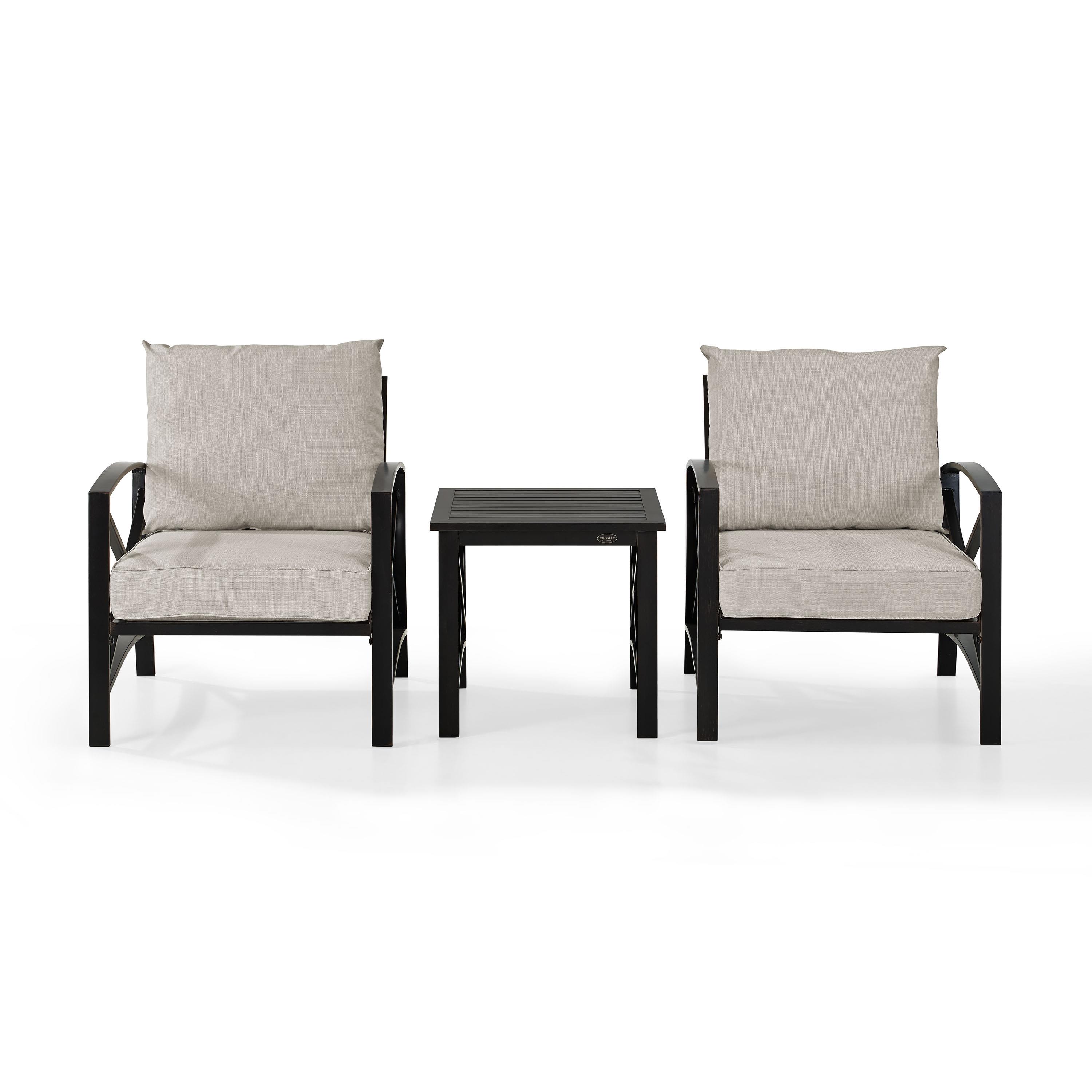 Crosley Furniture Kaplan 3 Pc Outdoor Seating Set With Oatmeal Cushion - Two Chairs, Side Table - image 5 of 8