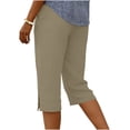 thumbnail image 4 of KIHOUT Women's Solid Color Capri Pants Elastic High Waist Side Pockets Side Slit Buttons Loose Straight Leg All-Season Casual Wear Pants, 4 of 5