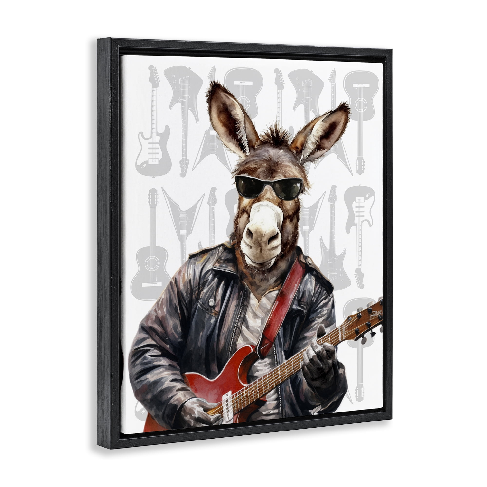 Stupell Industries Performing Musician Donkey Black Framed Floater Canvas Wall Art, design by CAD Designs