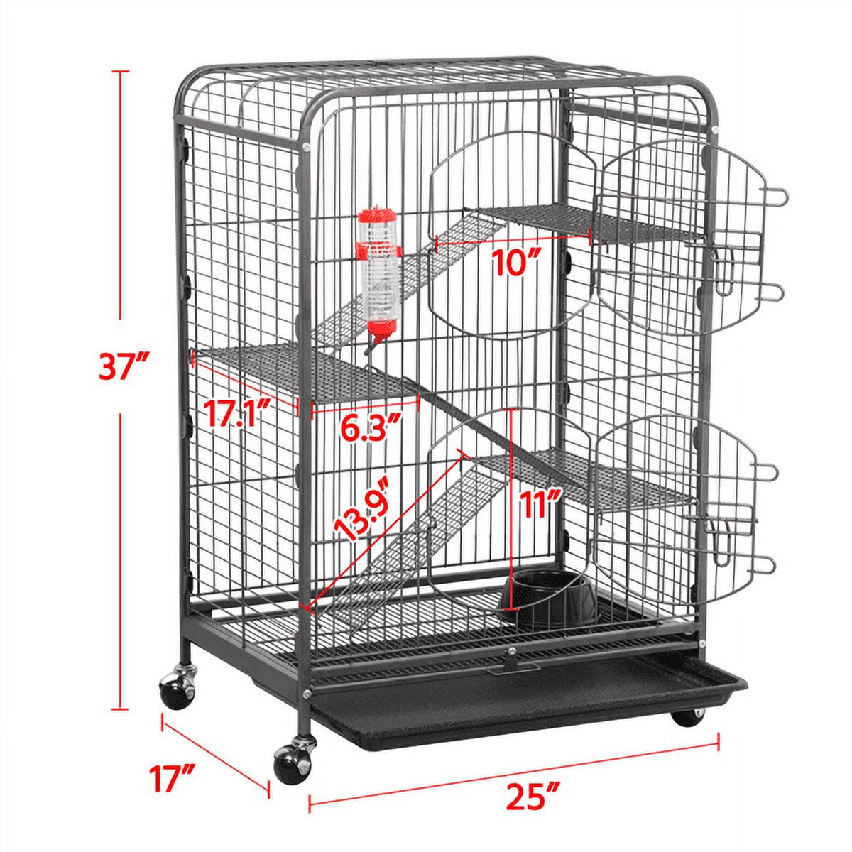 Alden Design 37"H Metal 4-Tier Rolling Large Small Animal Cage,Black