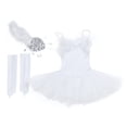 thumbnail image 4 of JanJean Girls Ballet Dance Outfit Faux Fur Sequins Swan Tutu Dress with Fingerless Gloves Hair Clip White 8, 4 of 7