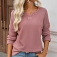 thumbnail image 2 of AGWOLF Womens Long Sleeve Shirts Oversized Split Neck Waffle Knit Pullover Loose Fit Solid Color Basic Tee Dressy Casual Tunic Blouses Pink XXL, 2 of 10