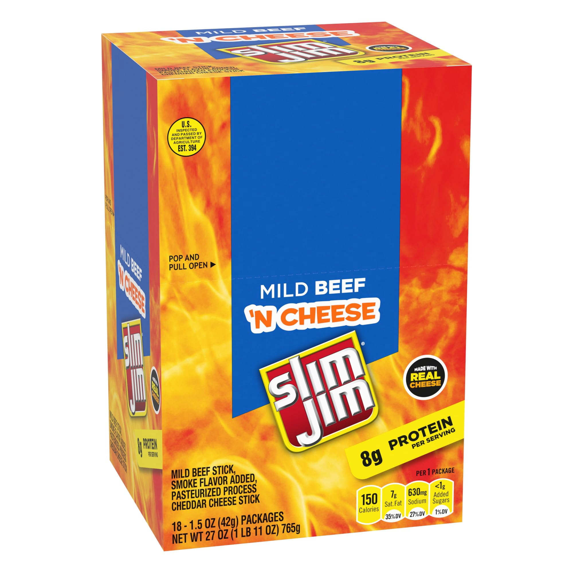 Slim Jim Beef and STF9&nbsp;Cheese Stick, Mild Flavor, 1.5 Oz. 18-Count