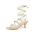 thumbnail image 2 of BLISSFUL STEP Knot Lace Up Slingback Kitten Heel Sandals for Women Gold 5.5, 2 of 8