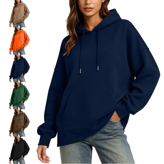SYwaren Oversized Sweatshirt for Women Hoodie Pullover Long Sleeve Casual Side Slit with Pockets Tops