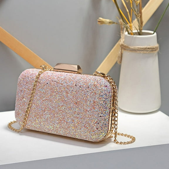 LABSERRON 1Pack Bling Handbag Pink Sequin Evening Bag For Women Wedding