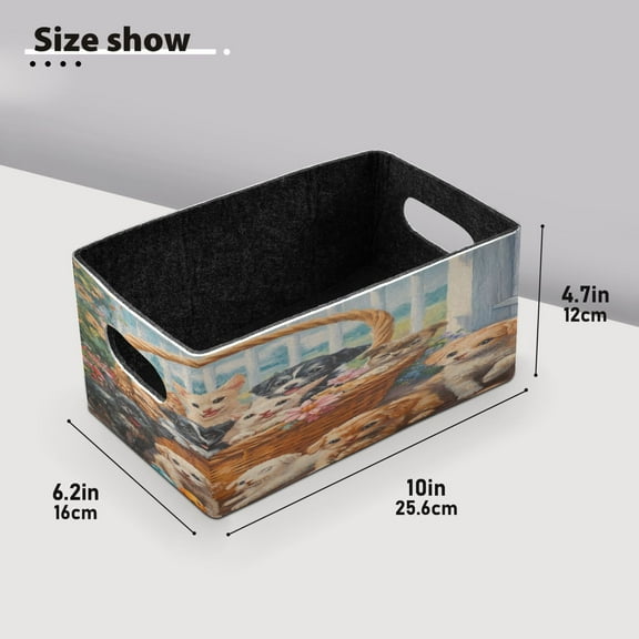 BZSMCE Shelf Baskets Basket with Puppies and Kittens Pattern Storage Cube Bins 10.1*6.3*4.7in Set of 2