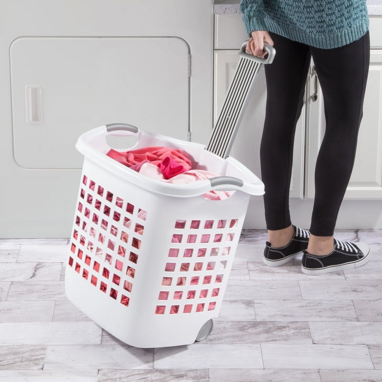 Sterilite 1.75 Bushel White Ultra Wheeled Plastic Laundry Basket