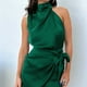 thumbnail image 4 of Vestido Corto De Satén Mini vestidos de mujer sin mangas con cuello simulado vestido de línea A para cóctel (verde oscuro S) Kuymtek para Mujer Verde oscuro T M, 4 of 8