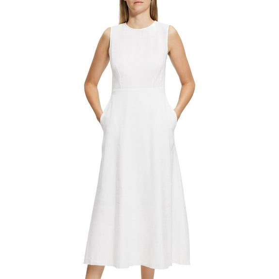 Theory womens Volume Dart Linen-Blend Dress, 2, White