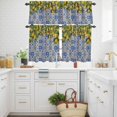 thumbnail image 3 of Lemons Kitchen Curtains Valances and Tiers Set of 3 National Style Summer Lemon Blue Floral Texture Linen Tier Curtains and Valance with Rod Pocket for Small Windows, 27.5"x36", 3 of 9