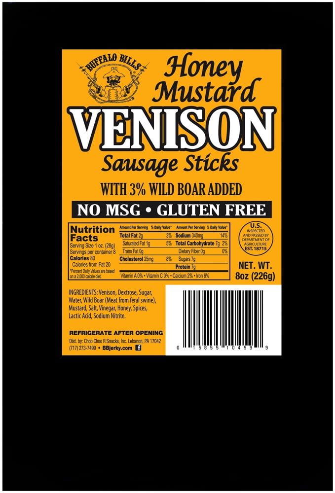 Buffalo Bills Honey Mustard Venison Sausage Sticks (8oz of gluten free venison sticks no... by Choo Choo R Snacks