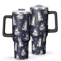 OBREWU Siberian Husky Tumbler with Handle and Lid,Siberian Husky 40oz Double Wall Vacuum Insulated Tumbler,Cups Gift for Women and Men