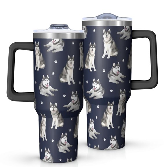 OBREWU Siberian Husky Tumbler with Handle and Lid,Siberian Husky 40oz Double Wall Vacuum Insulated Tumbler,Cups Gift for Women and Men