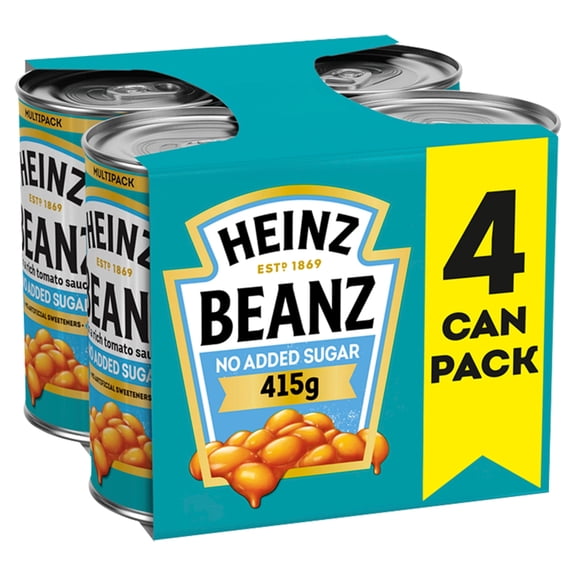 Heinz No Added Sugar Baked Beanz 4 x 415g, Imported from Britain