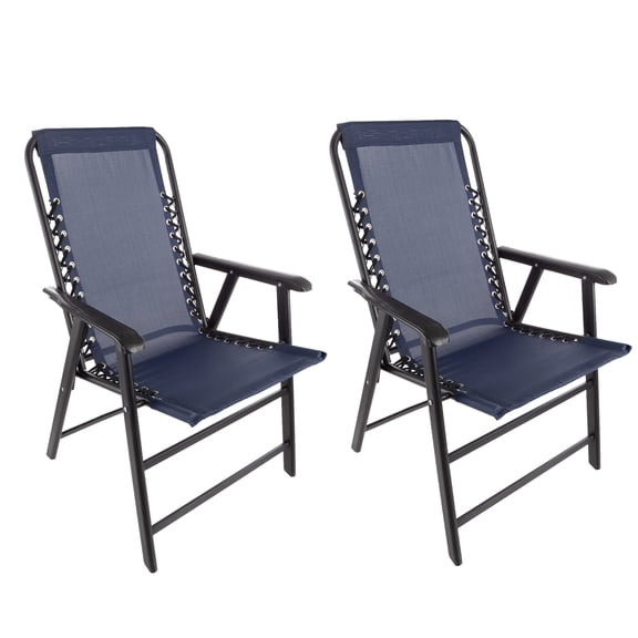 Pure Garden Portable Folding Camping Chairs with Textilene Fabric and Bungee Suspension, Navy, Set of 2