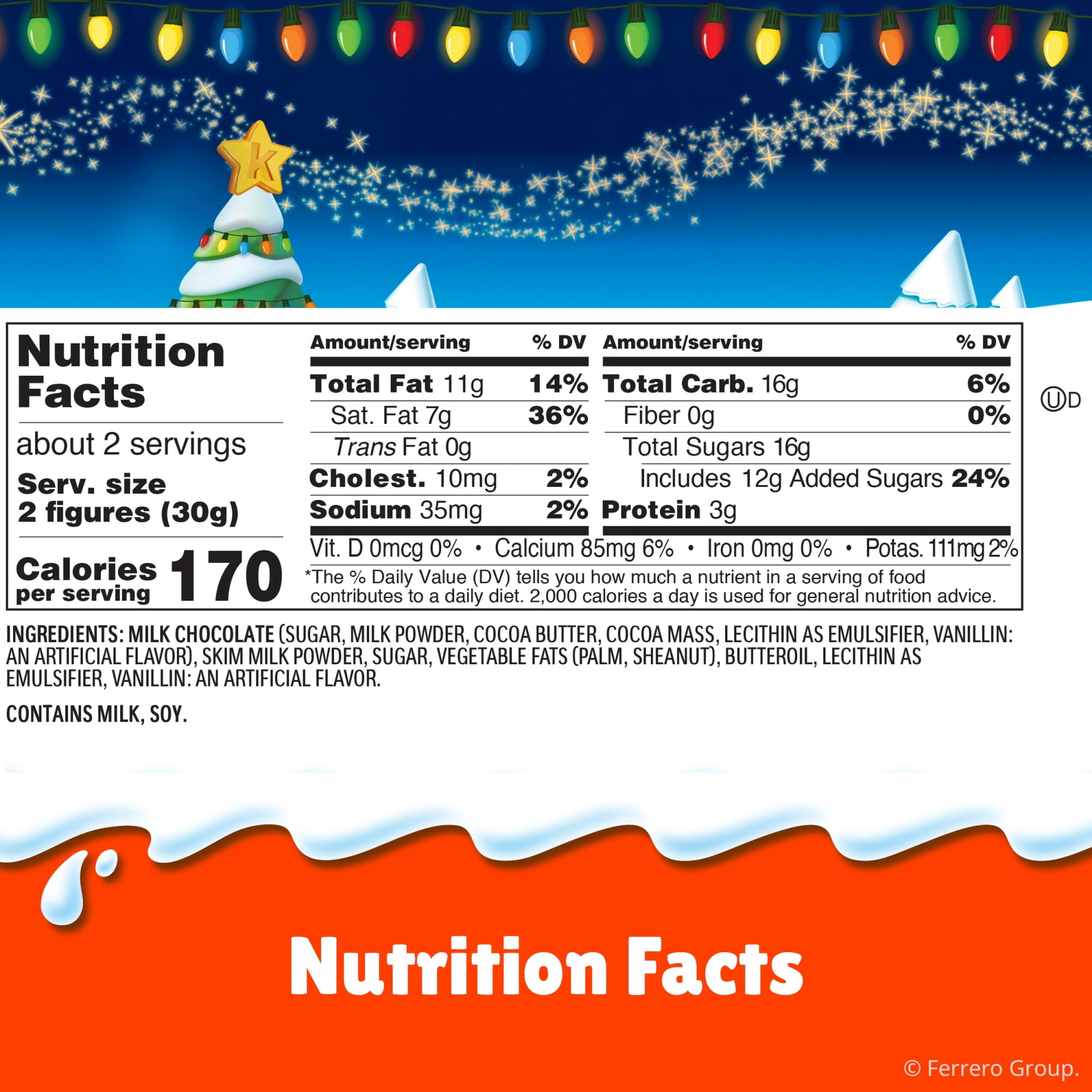 (2 pack) Kinder Chocolate, Hollow Ornament, Creamy Milk Chocolate, Christmas Chocolate Santa, Holiday Gift for All, 3 Count, 1.58 oz
