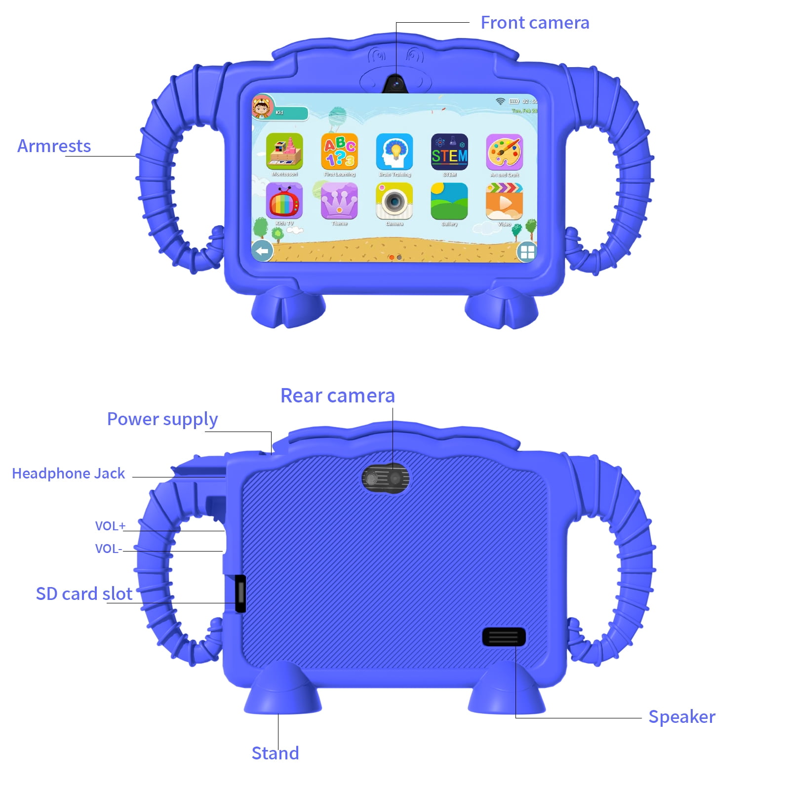 Kids Tablet, 7 inch Android Tablet for Kids, 6GB RAM 32GB ROM Quad-Core Toddler Tablet with Shockproof Case, Bluetooth, WiFi, Parental Control, 2MP+2MP Dual Camera, GPS, Games
