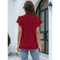 thumbnail image 3 of Womens Dressy Casual Tops Ruffle Short Sleeve V Neck Shirts Elegant Business Work Blouse Wine Red XXL, 3 of 5
